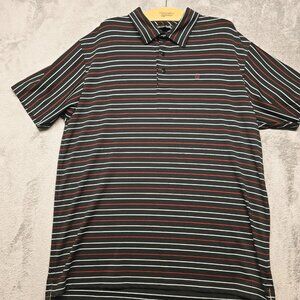 Travis Mathew Polo‎ Shirt Mens XL Black Striped Golf Performance Short Sleeve